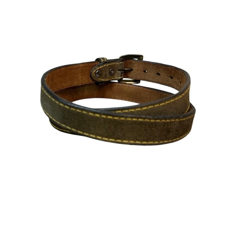 Devonshire Mens Brown Suede Leather Belt Yellow Contrast Stitch 7352 Size 38